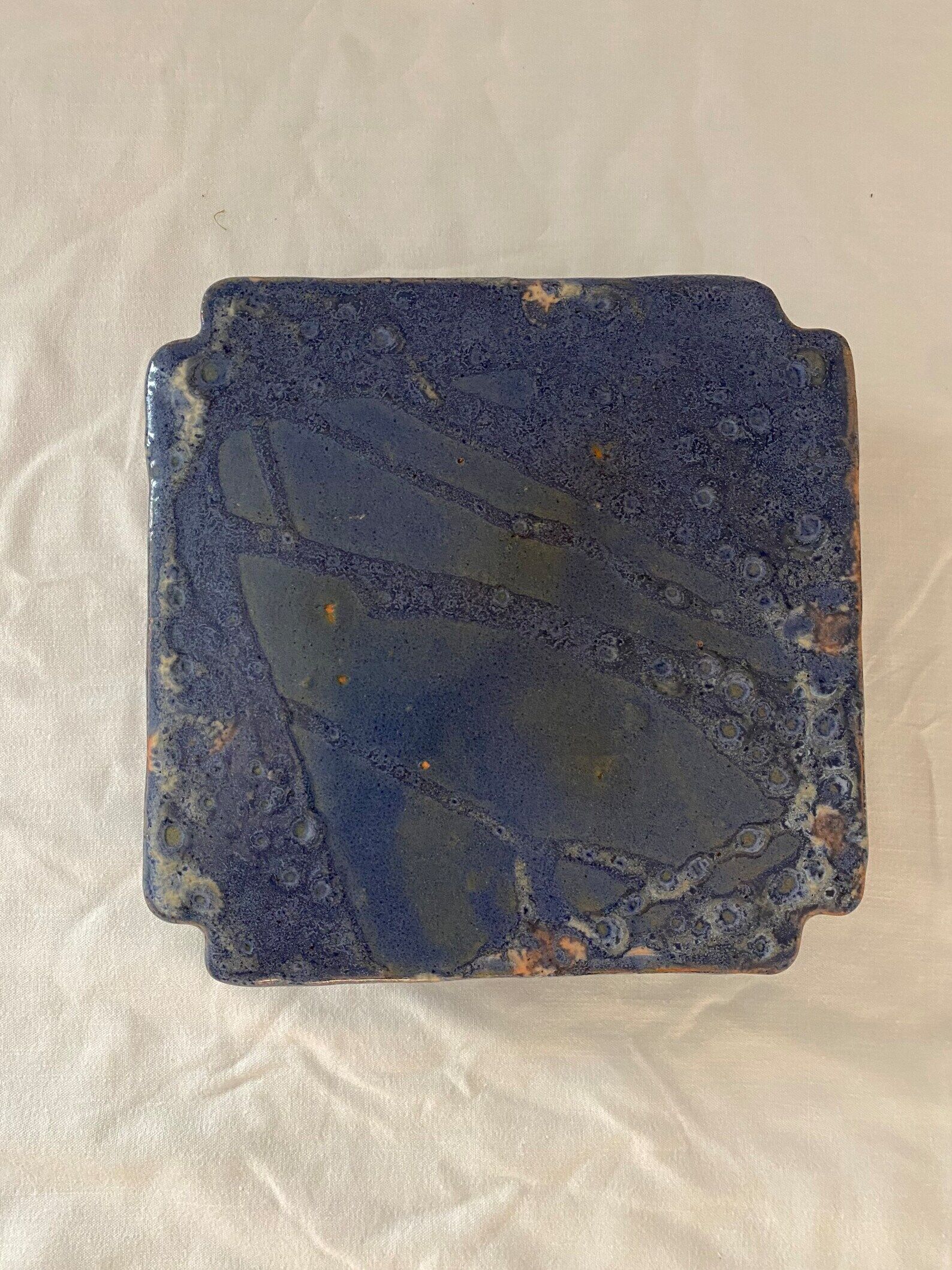 Square flat in blue glazed stoneware
