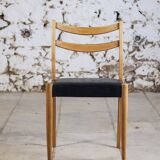 Scandinavian chair in teak and faux leather, 1960.