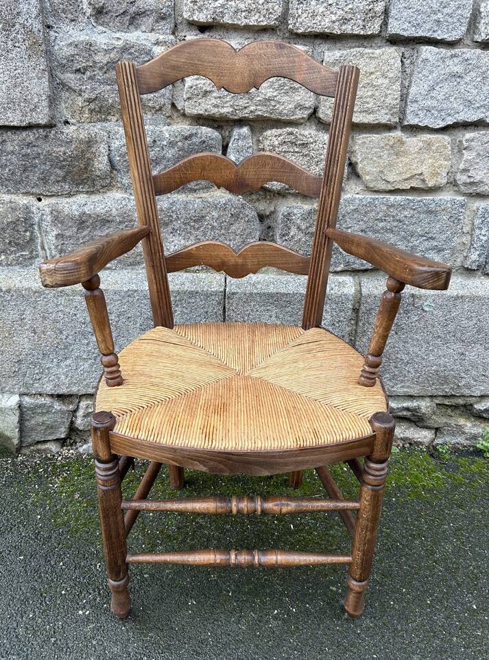 Provencal armchair, straw, vintage, early 20th century.