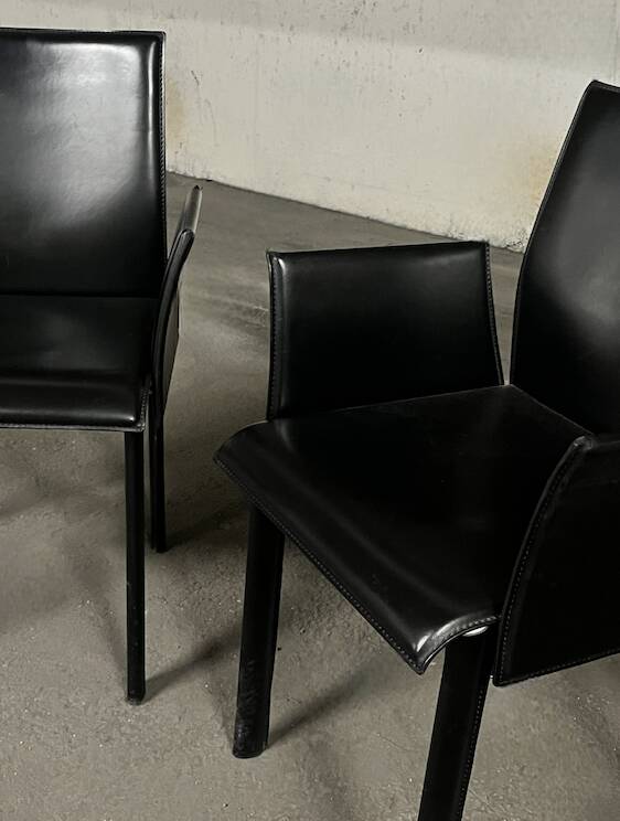Office chair with armrests in thick black leather, Cattelan Italia