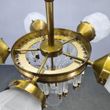 Czech Art Deco Brass and Glass Chandelier, 1950s