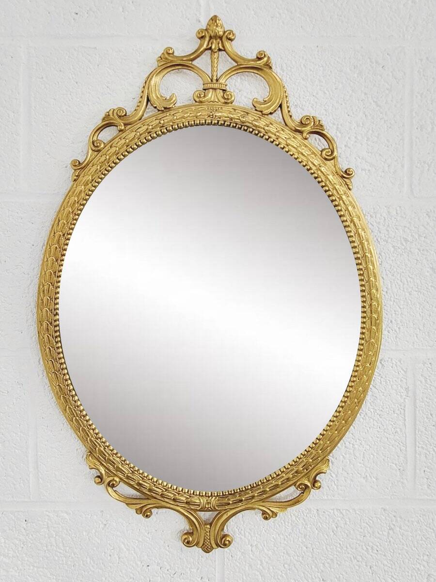 Miroir Médaillon Ovale en Laiton, Italie, 1950s