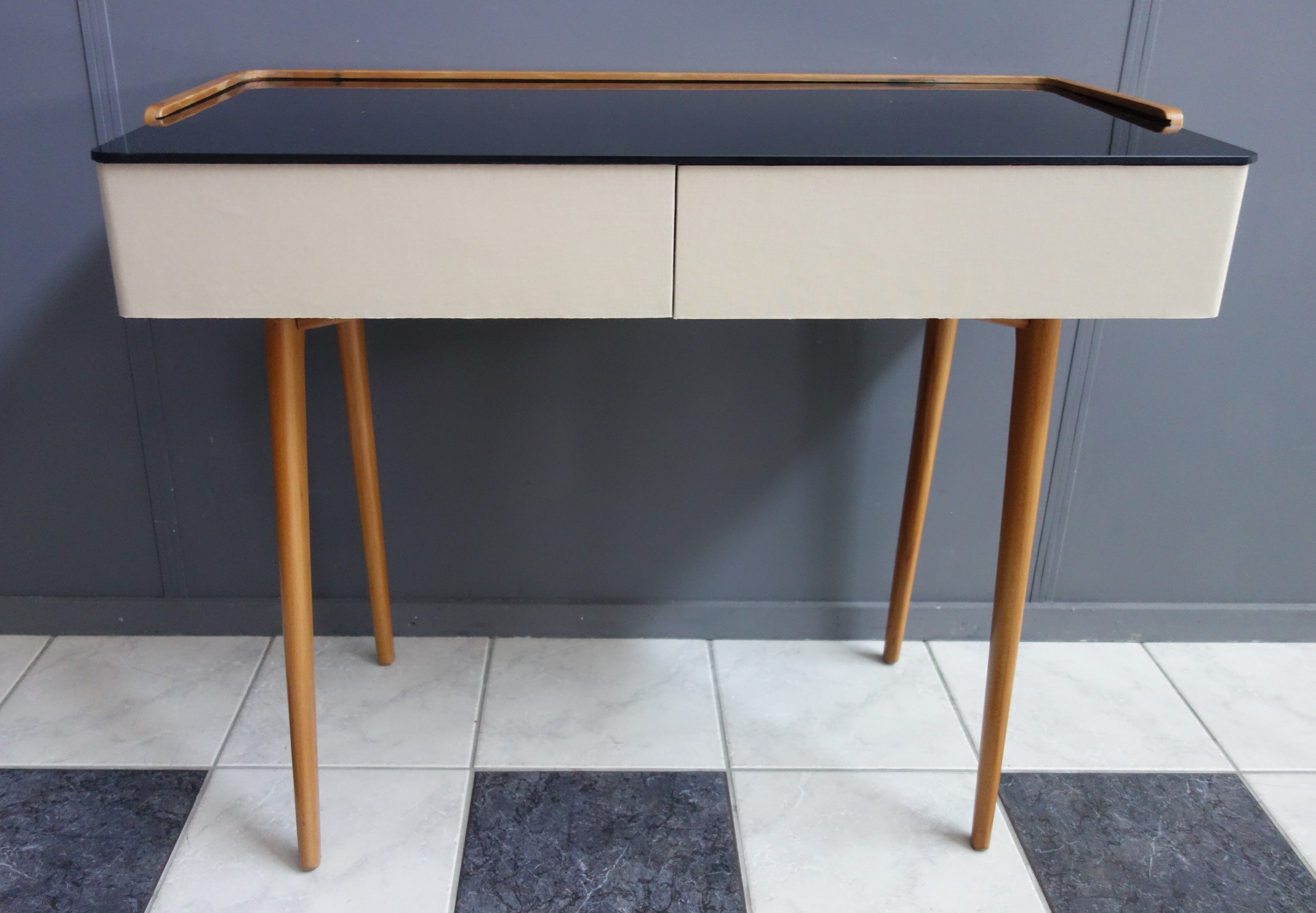 Writing desk table with Black Opaxit glass top 1960s