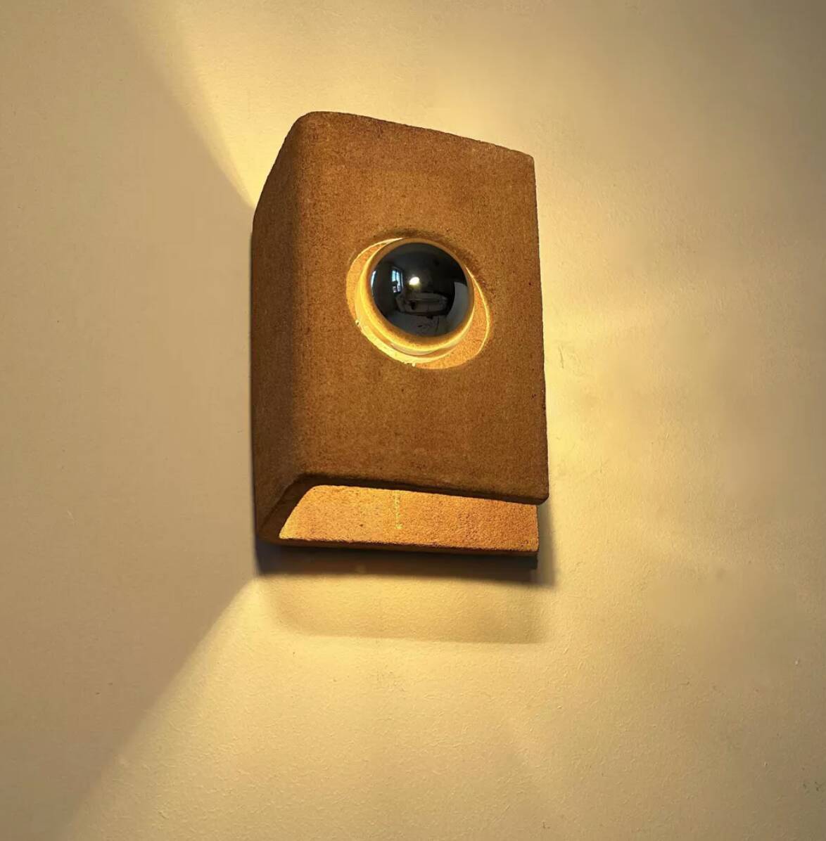 Vintage raw clay chamotte wall light, Guy Bareff, France 1970