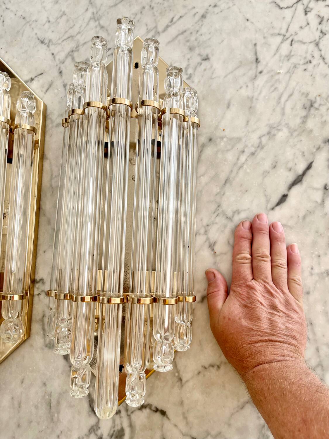 Venini wall lamps glass murano structure gold Italy 90s