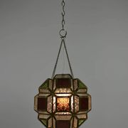Multicolored Pressed Glass and Brass Pendant Lantern, Scandinavia, circa 1940s–1950s