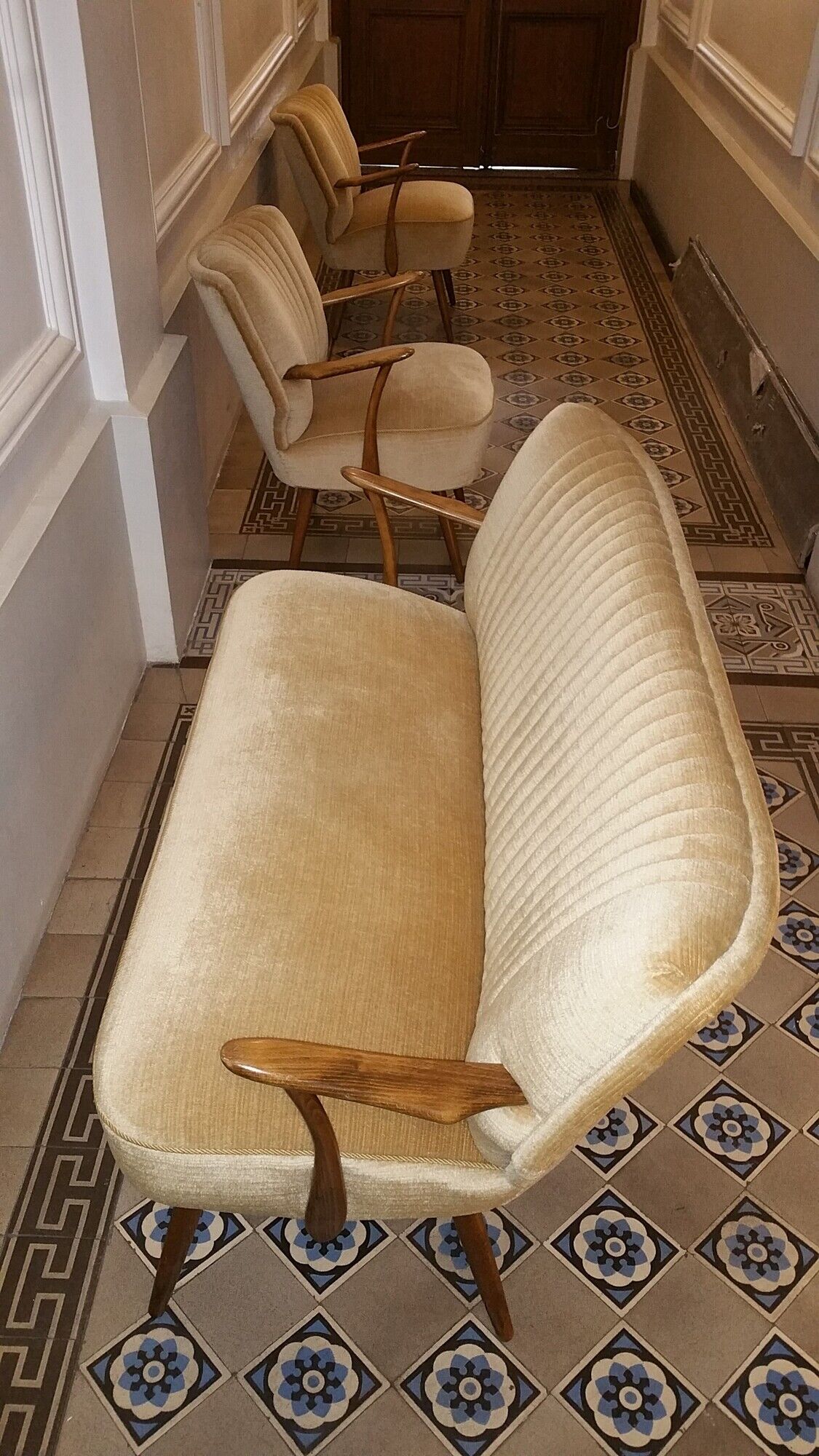Set of 3 chairs 50s 60s cocktails champagne beige