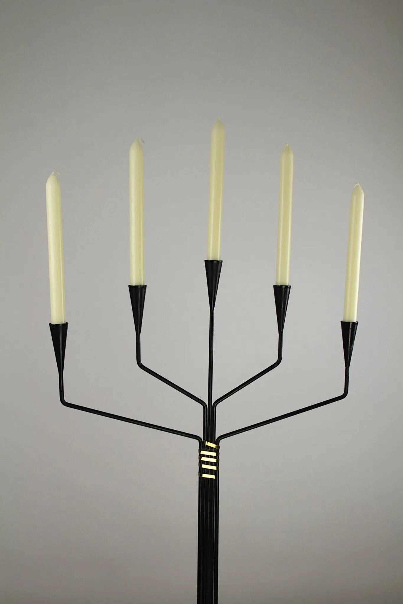 Floor Standing Candelabra with Black & Brass Details – by Gunnar Ander for Ystad-Metall – Sweden, 1960s