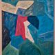 Abstract table blue green red 60x50 cm painting signed