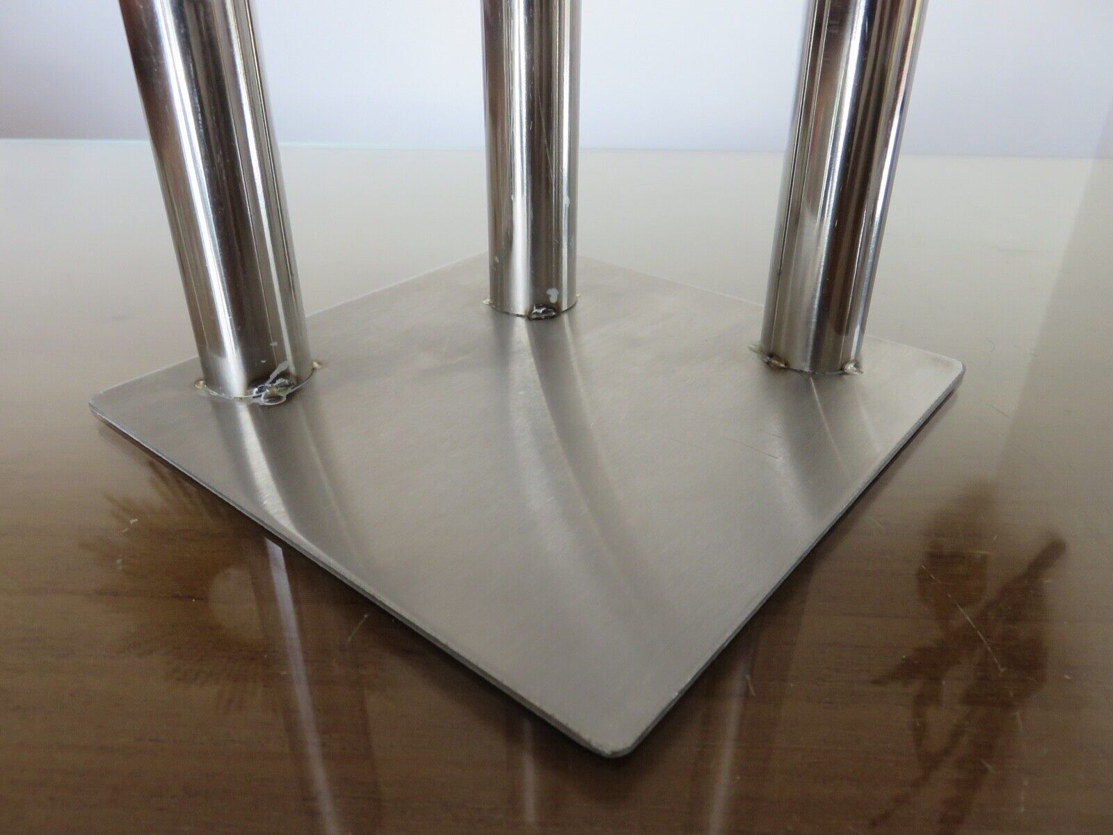Triple candle holder, modernist, minimalist stainless steel 1970
