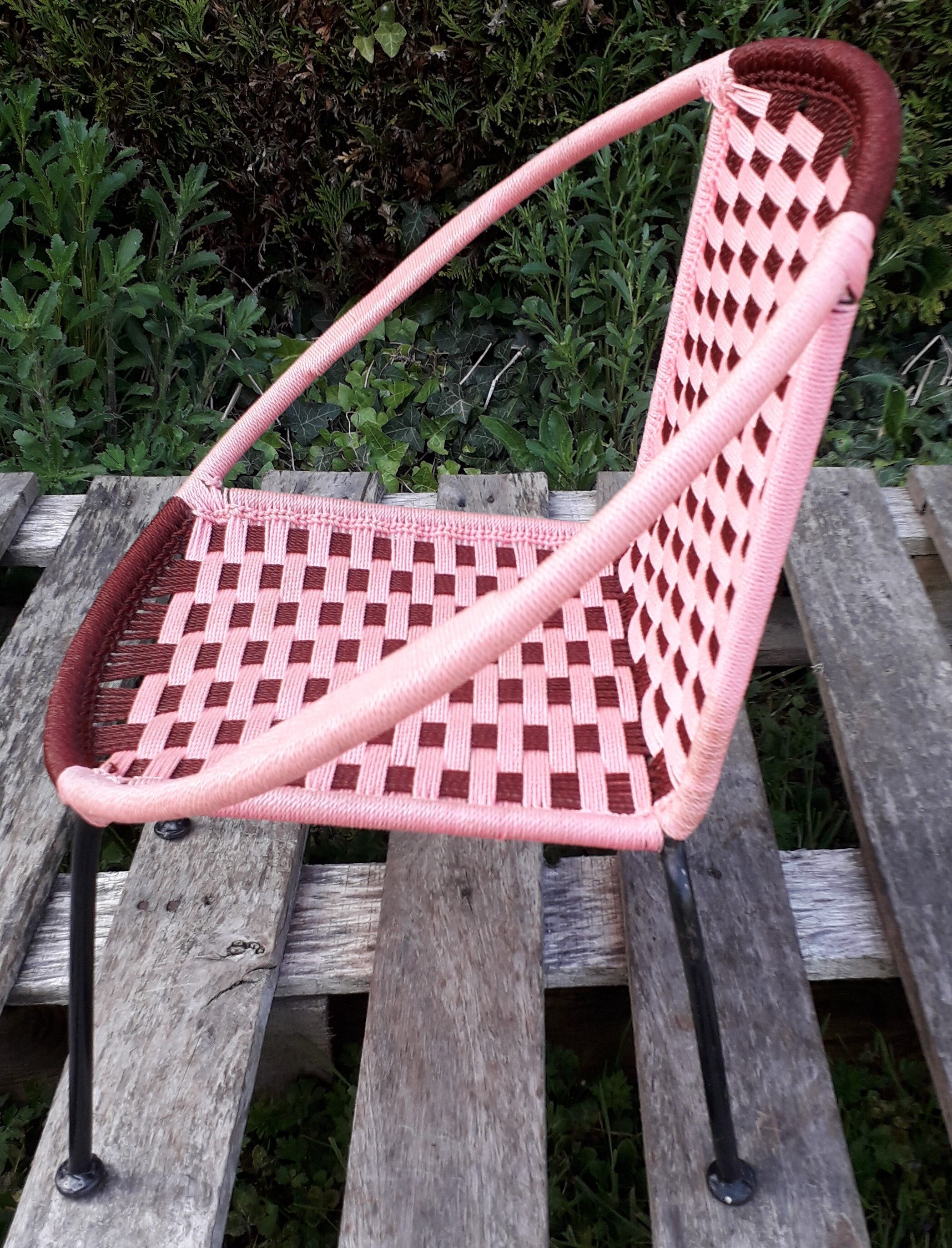 Pink nylon rope child's basket armchair