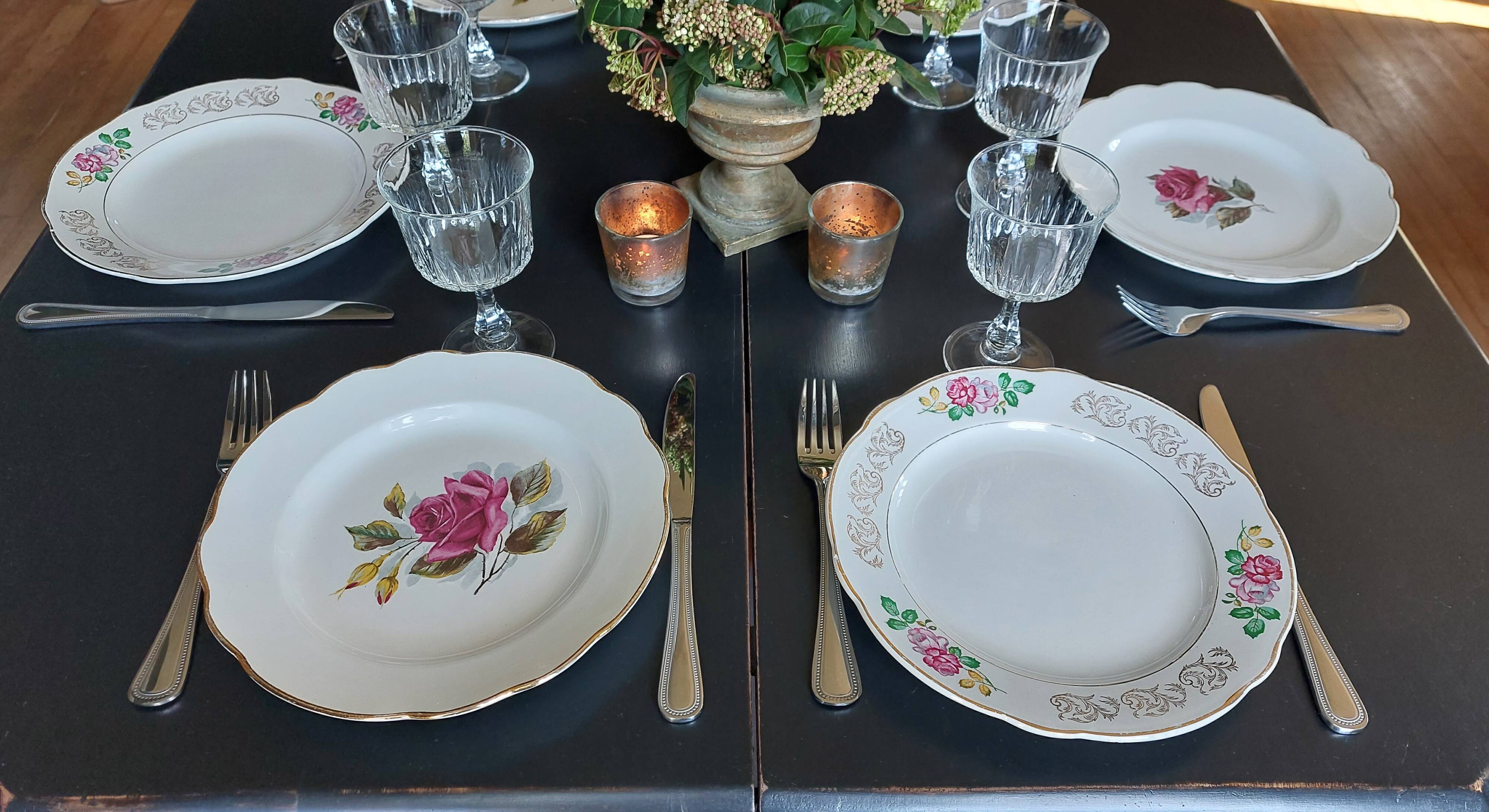 Mismatched set of 6 rose motif plates