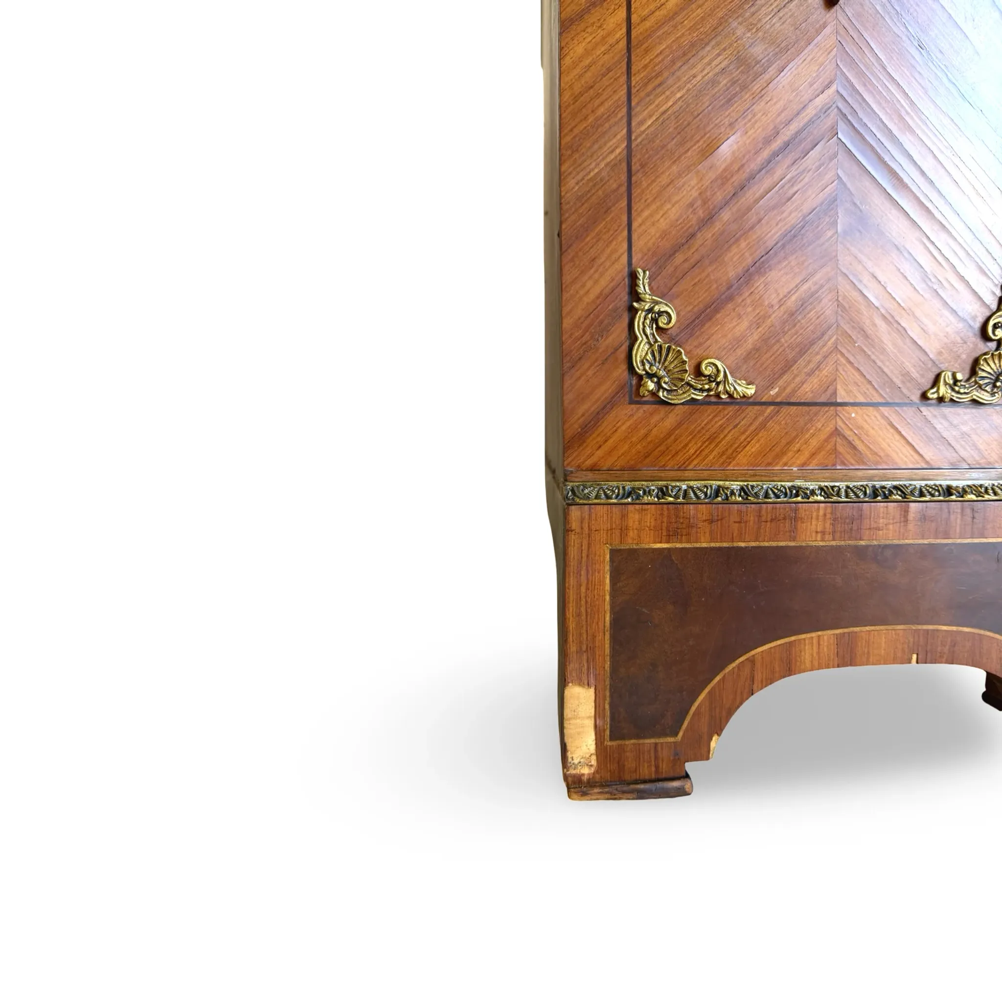 An antique French Louis XVI-style marble-top side cabinet