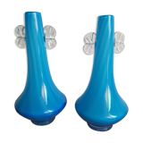 Pair of white twisted blue vases in Murano taste