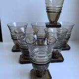 Set of 7 glasses in art deco smoked glass 30s