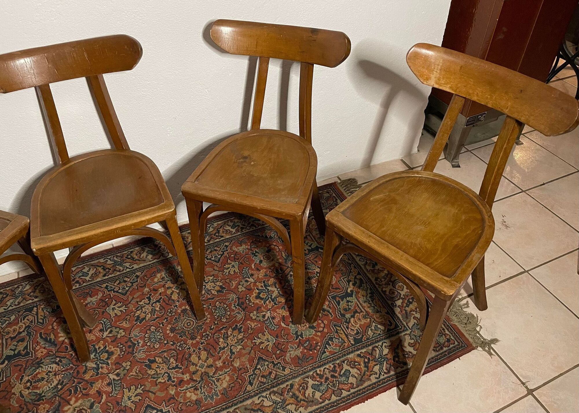 Set of 5 old wooden bistro chairs vintage "banana" folders