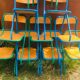 Lot de 10 chaises écoles des années '70, 5 bleus et 5 vert