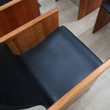 Set of 4 Segesta walnut and black letaher chairs Stildomus 1970s