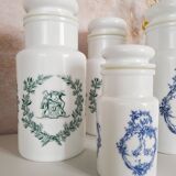 Set of 6 apothecary pots in white opaline 70s