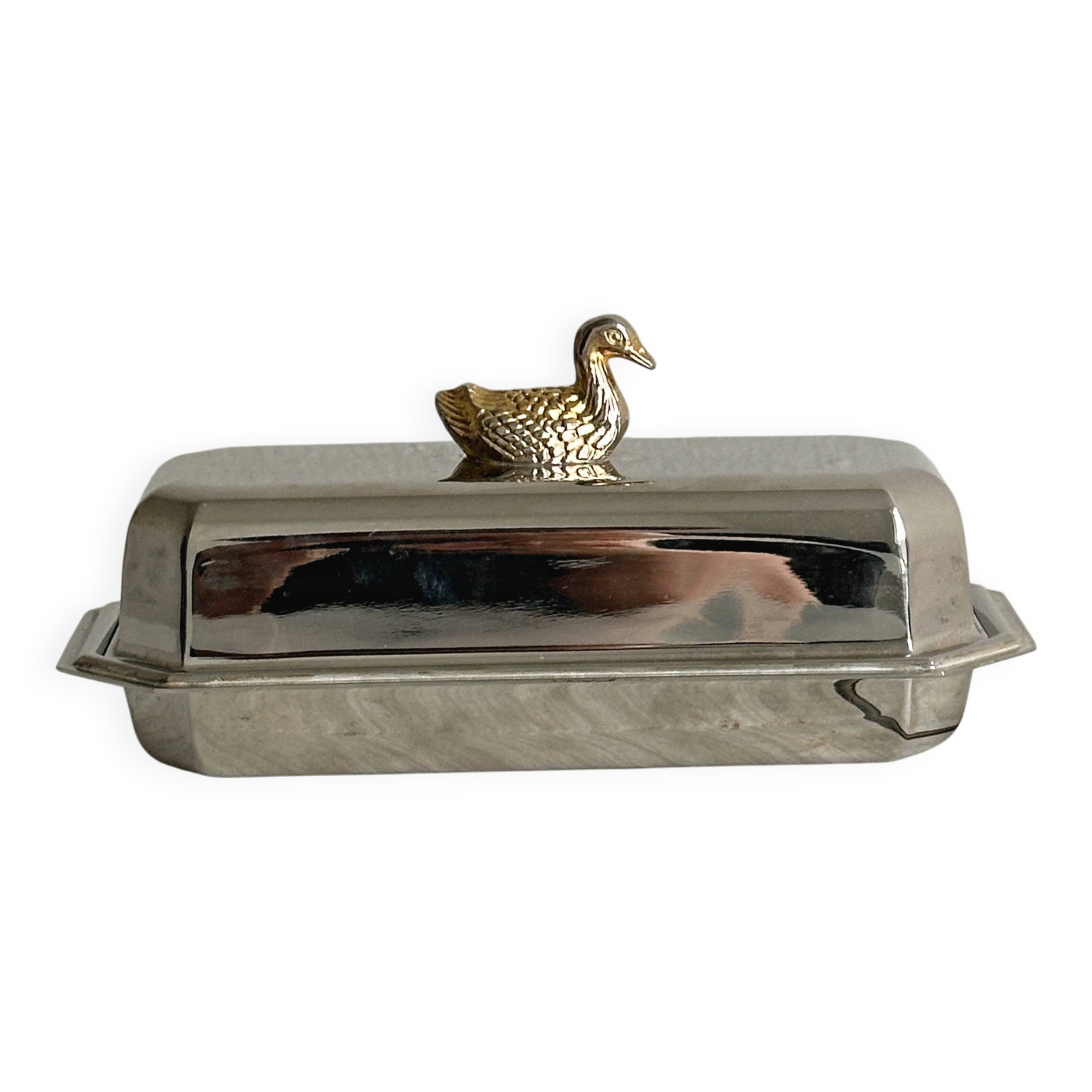 Vintage silver-plated metal butter dish