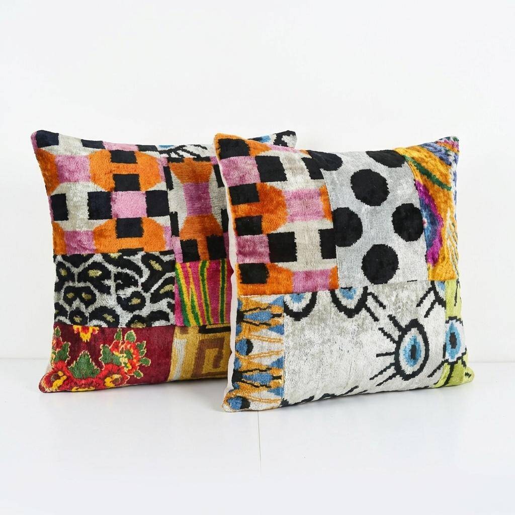 Set of 2 vintage ikat cushion covers 48x51 cm