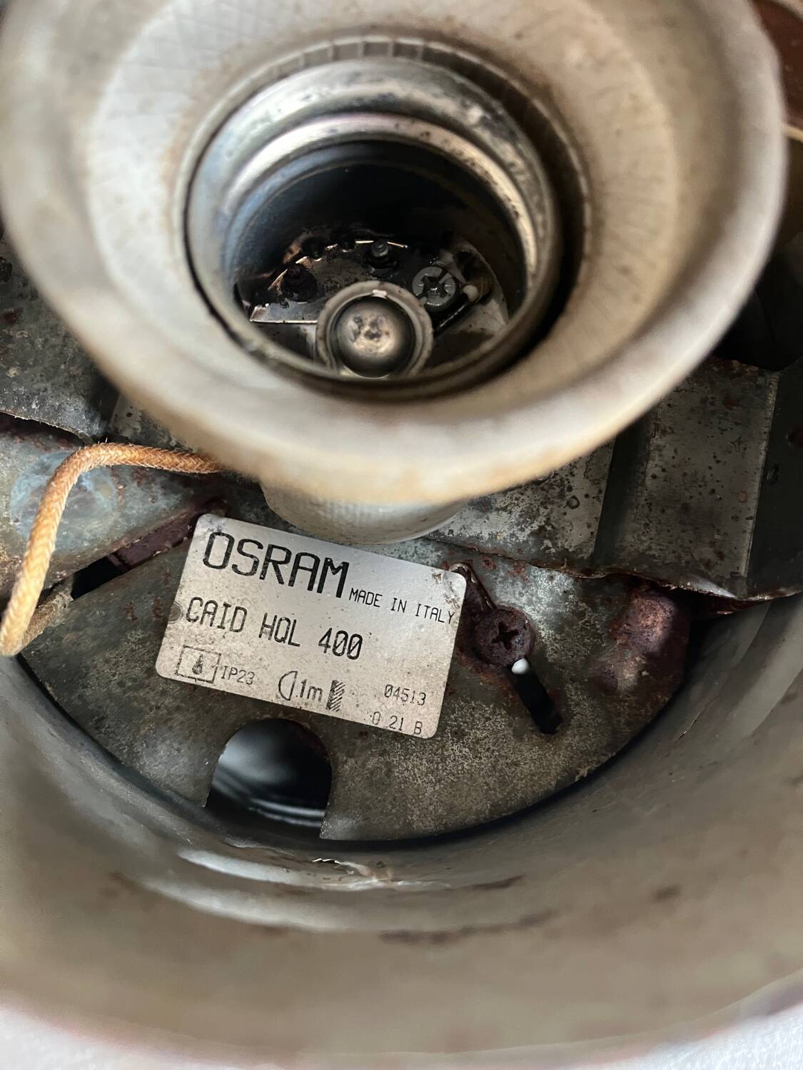 Rare industrial suspension Osram HQL – large aluminium reflector 53