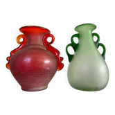 Pair of vintage glass paste ear vases