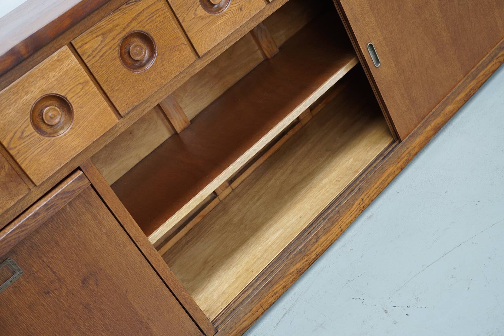 Dutch Industrial Oak Apothecary / Bakery Cabinet, circa 1950s