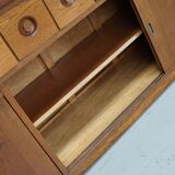 Dutch Industrial Oak Apothecary / Bakery Cabinet, circa 1950s