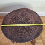 Brutalist side table in tripod solid wood