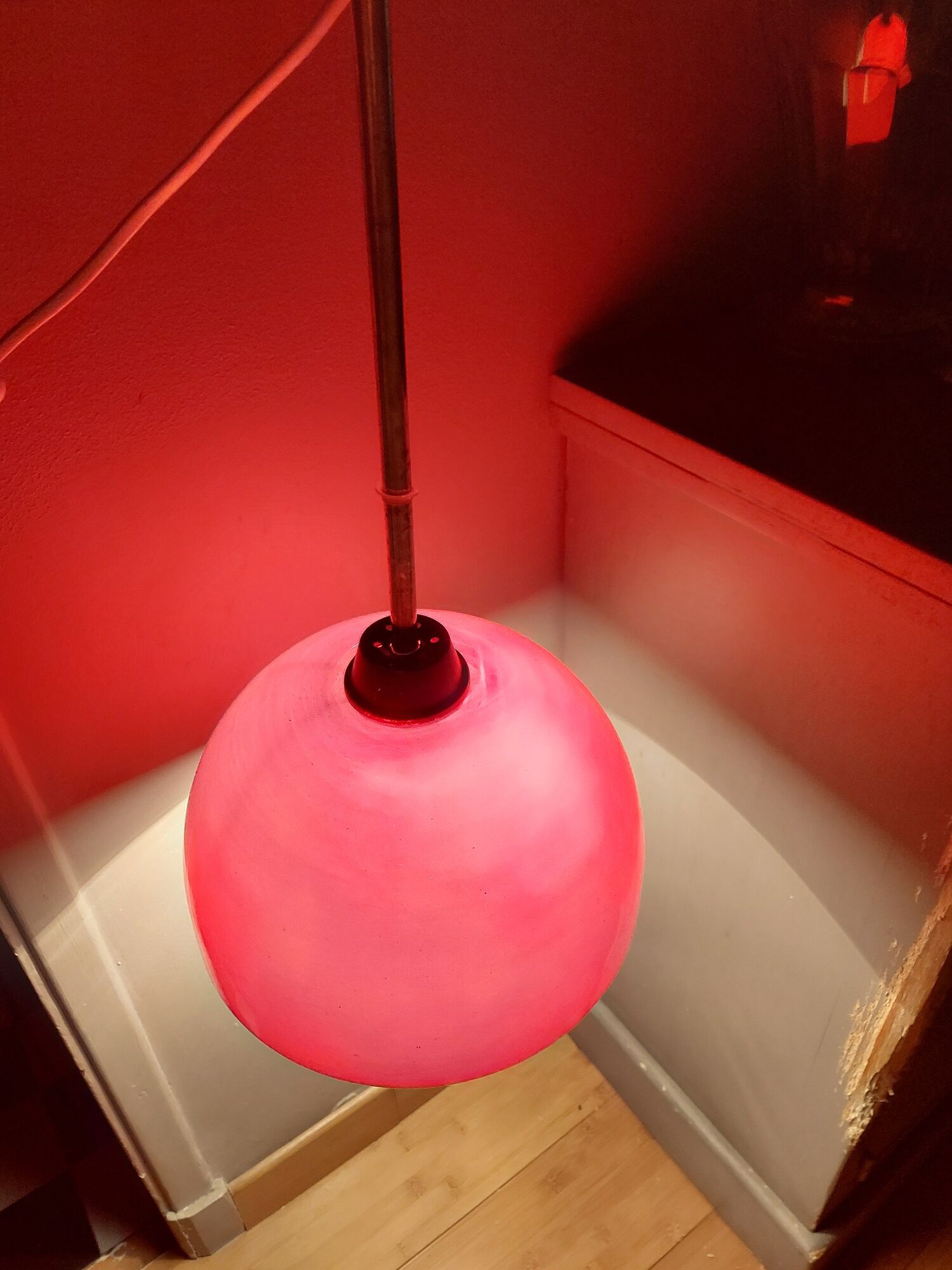 Vintage hanging lamp in red opaline of the 50/60