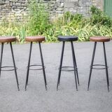 Set of 4 bar stools, metal and imitation leather stool, high stool