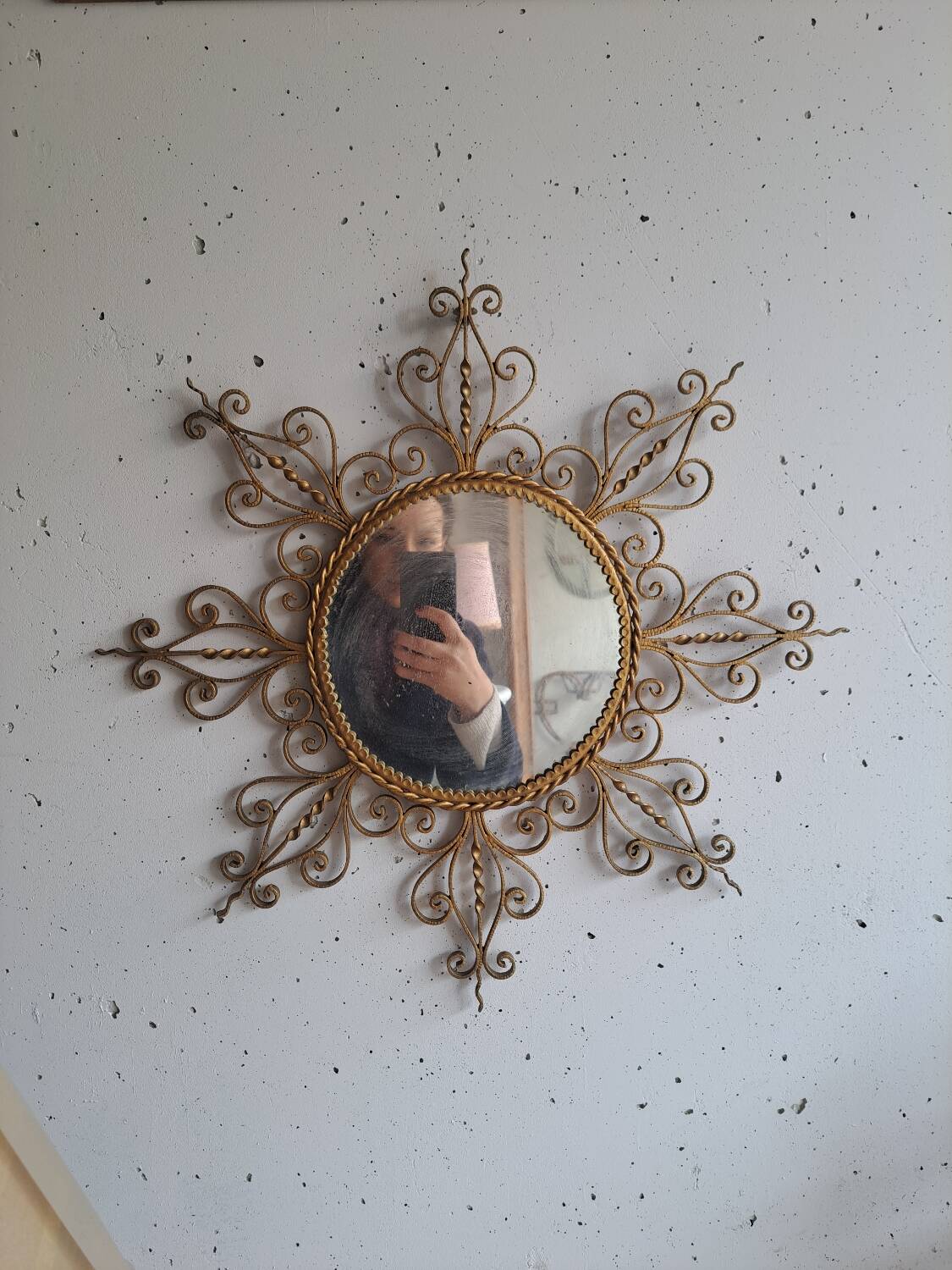 Vintage gold metal sun mirror