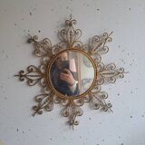 Miroir soleil en métal doré vintage