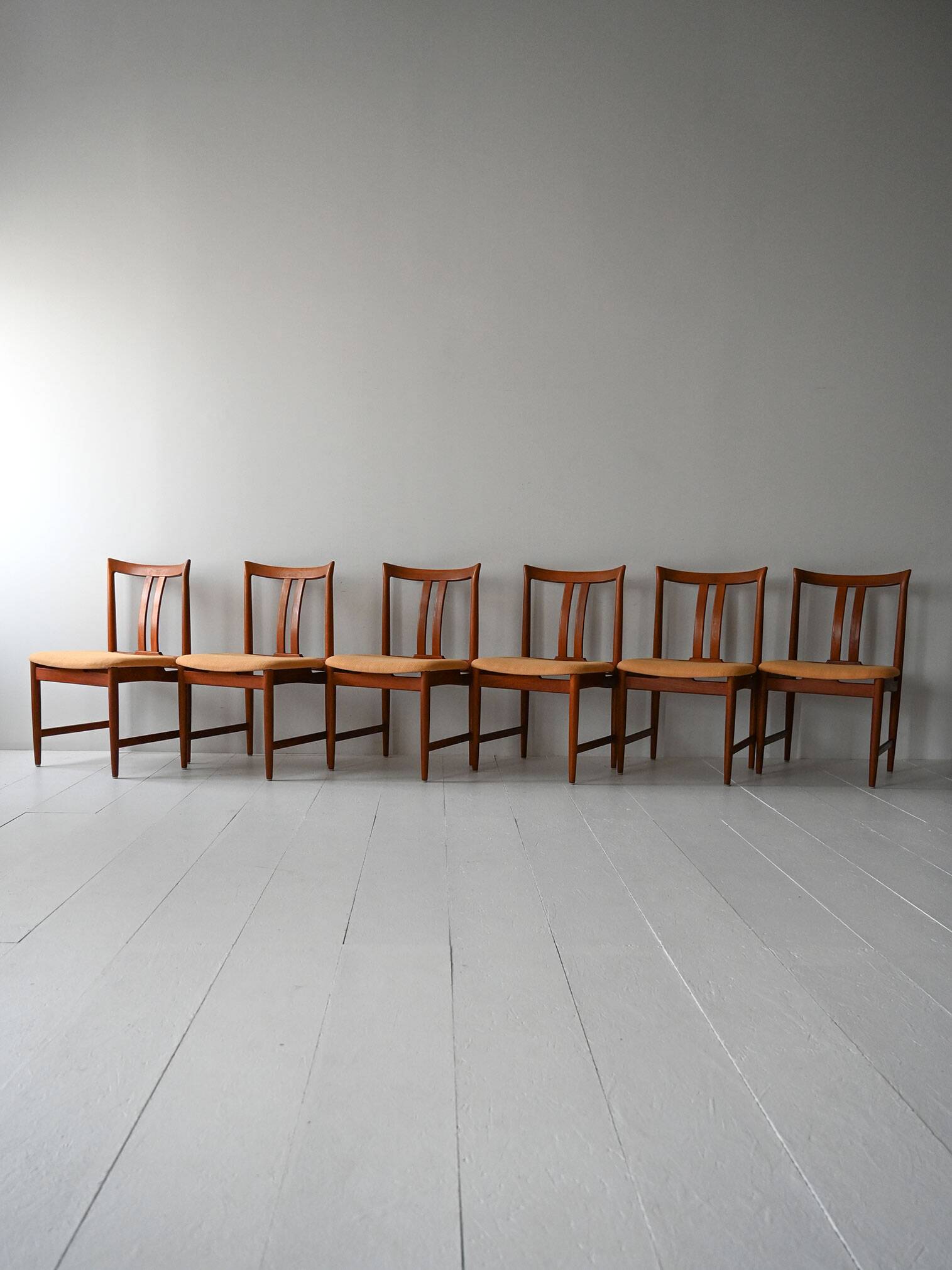 Set of 6 Scandinavian Teak Chairs with Yellow Seats