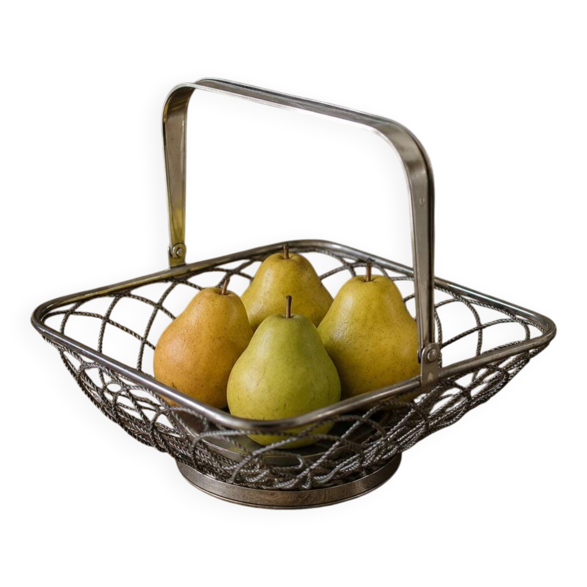 Vintage silver twisted metal basket – Foldable handle