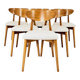 Set of 6 Dining Chairs, Light Beech Wood, White Bouclè Fabric, Modern 