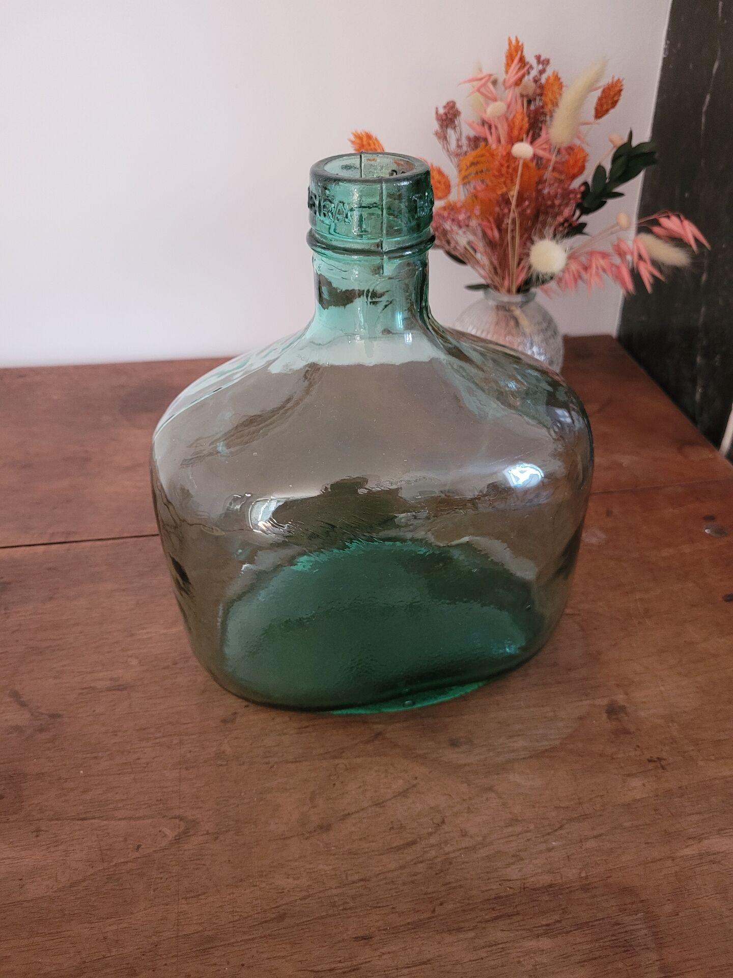 Green oblong glass carafe