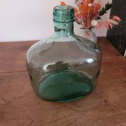 Dame-jeanne en verre vert oblongue