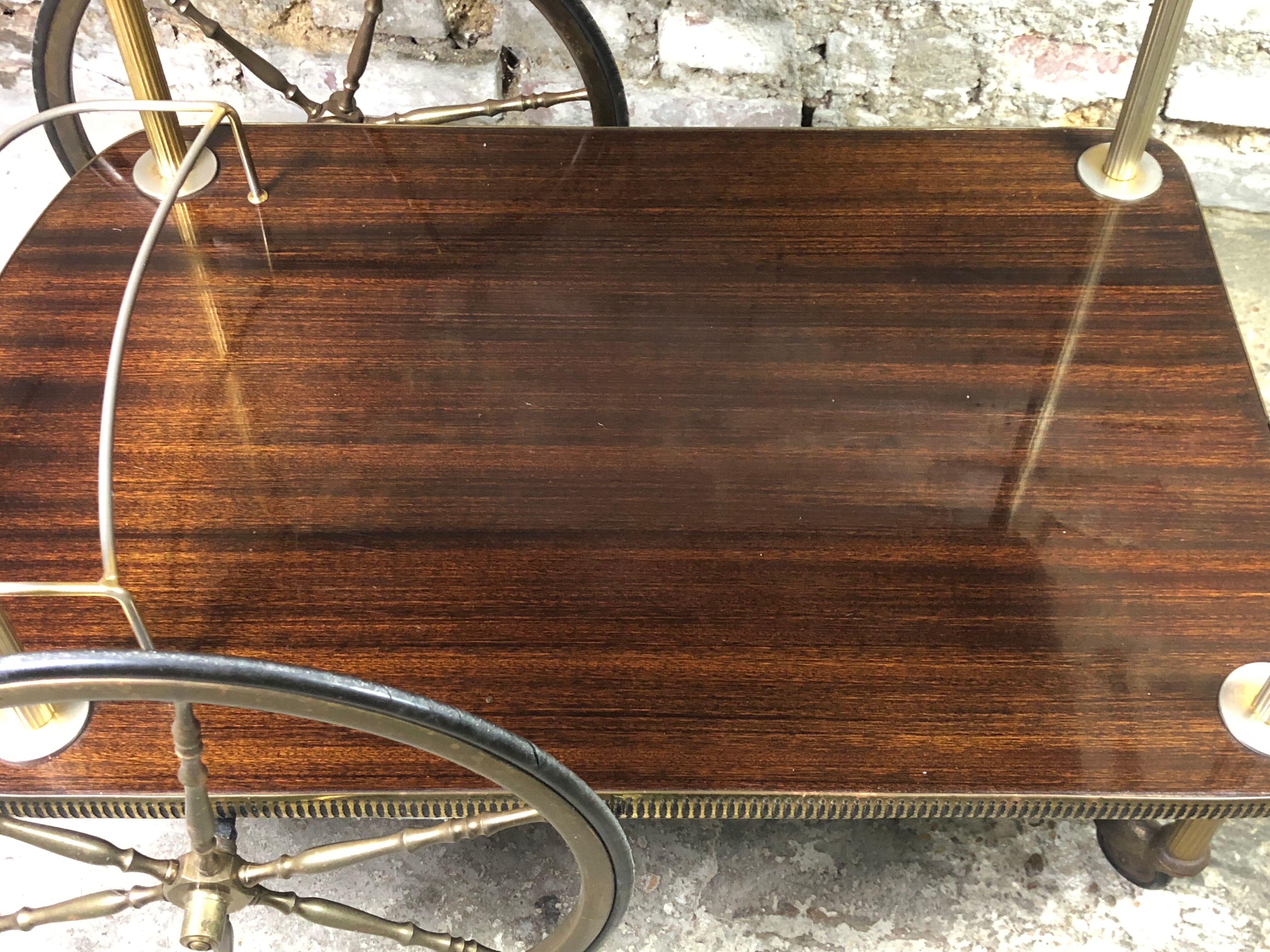 Vintage brass rolling table with 2 trays 70'S