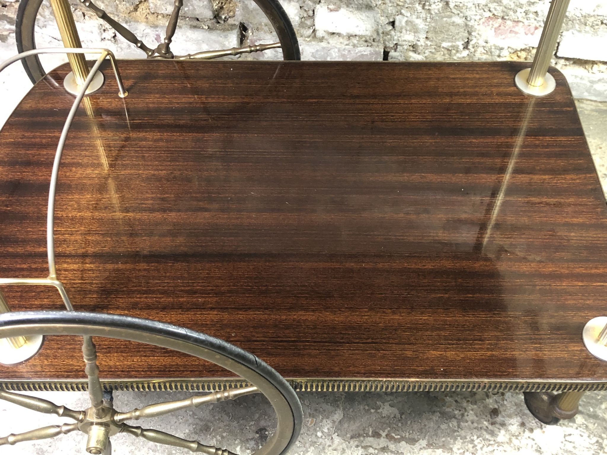 Vintage brass rolling table with 2 trays 70'S