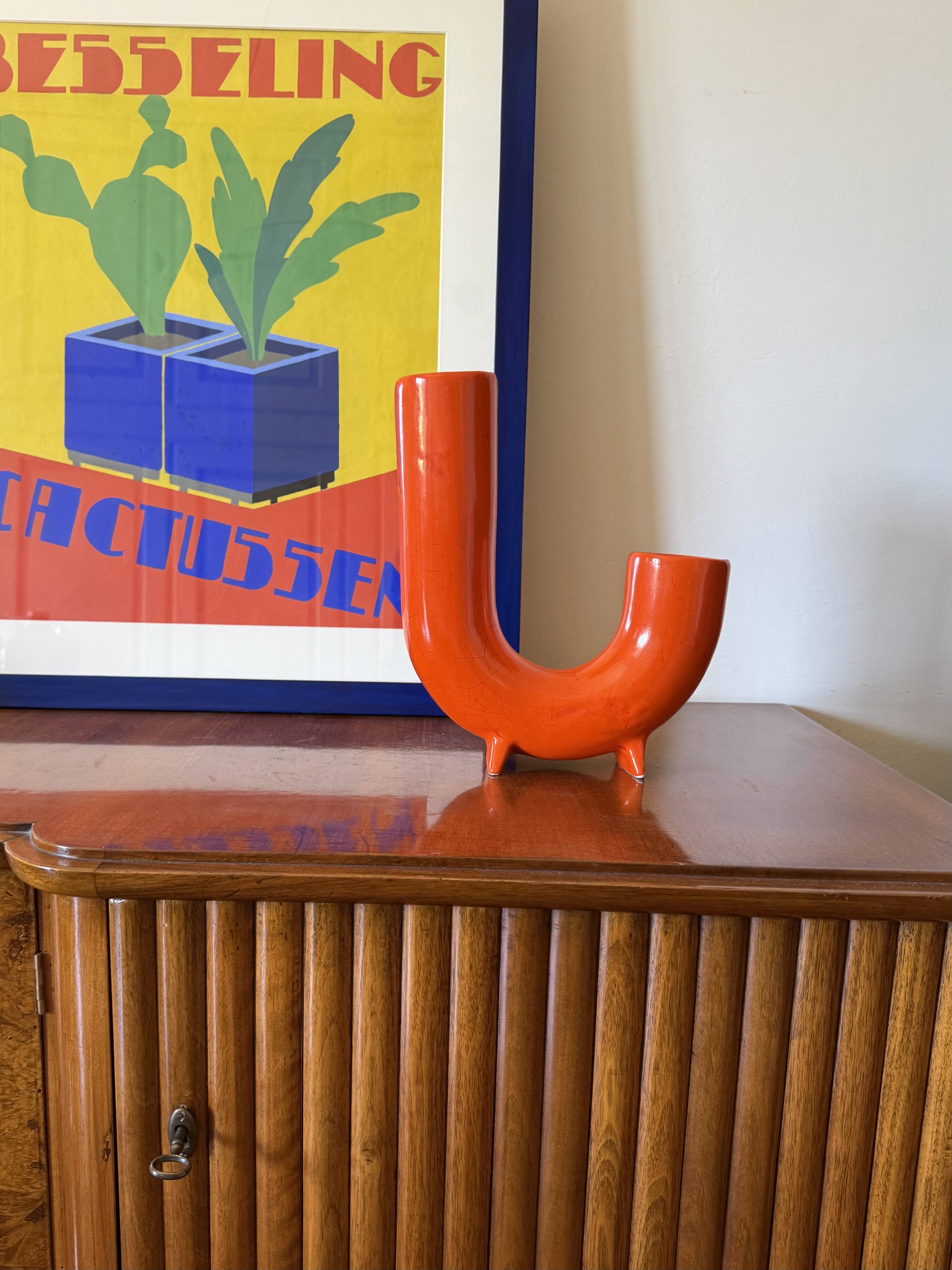 Space age orange ceramic vase, Italy ca. 1960