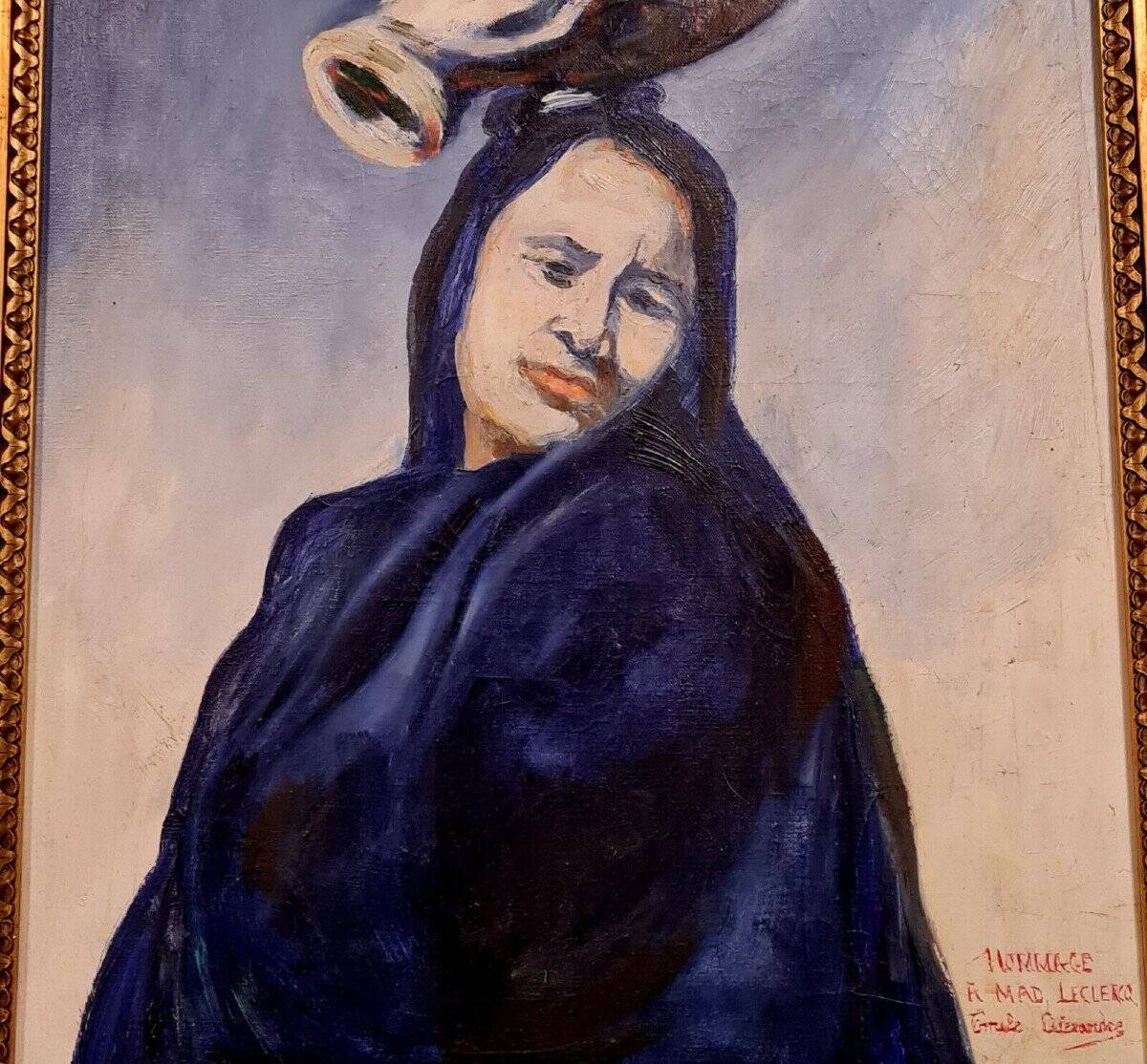 Oil on canvas homage to mad leclercq: orientalist school around 1950