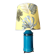 Blue ceramic lamp with claw feet and foliage lampshade.