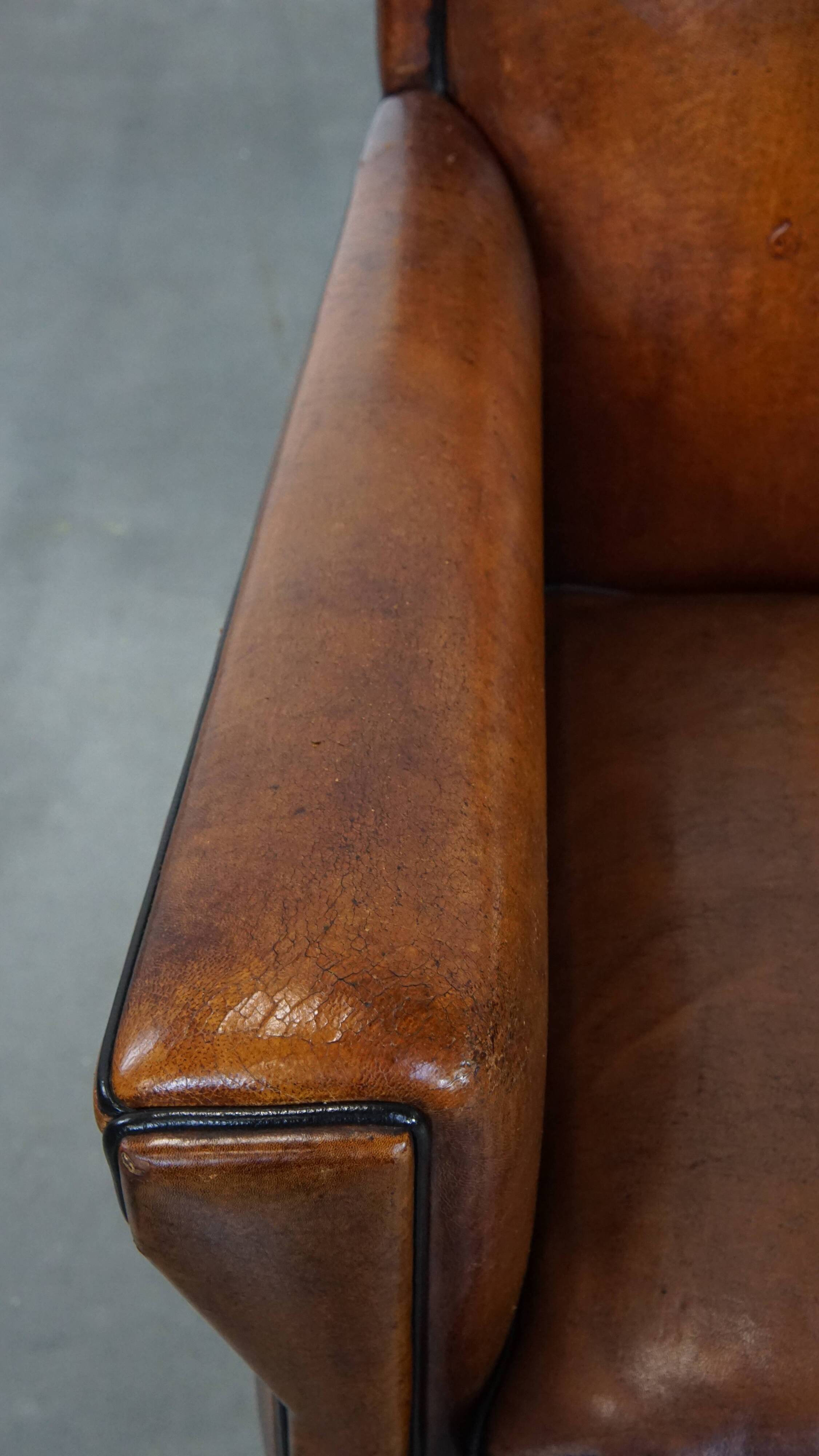 Sheepskin Leather 2-Seater Art Deco Sofa