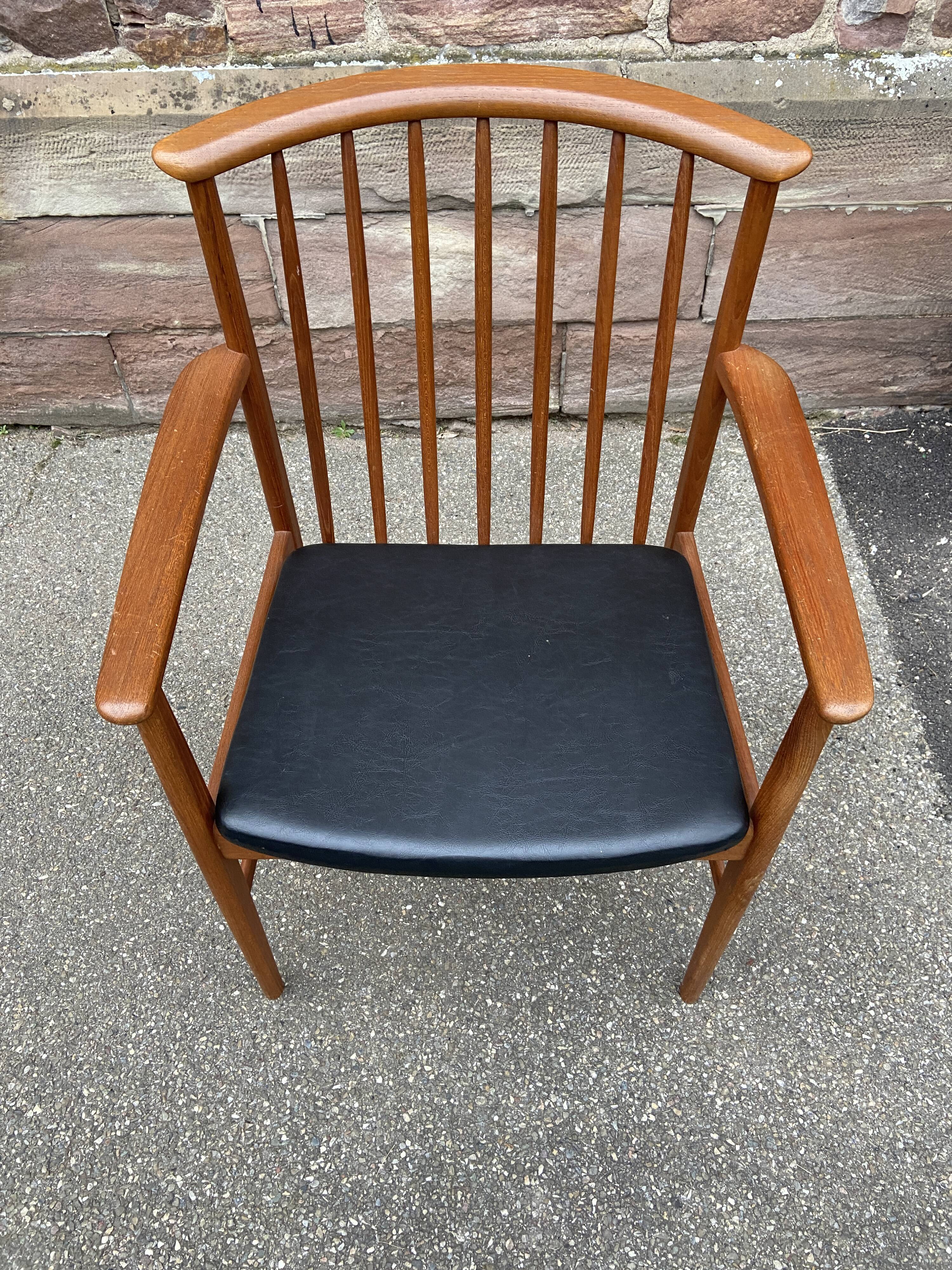 Scandinavian office armchair Swedish vintage 1960-70 teak & imitation leather