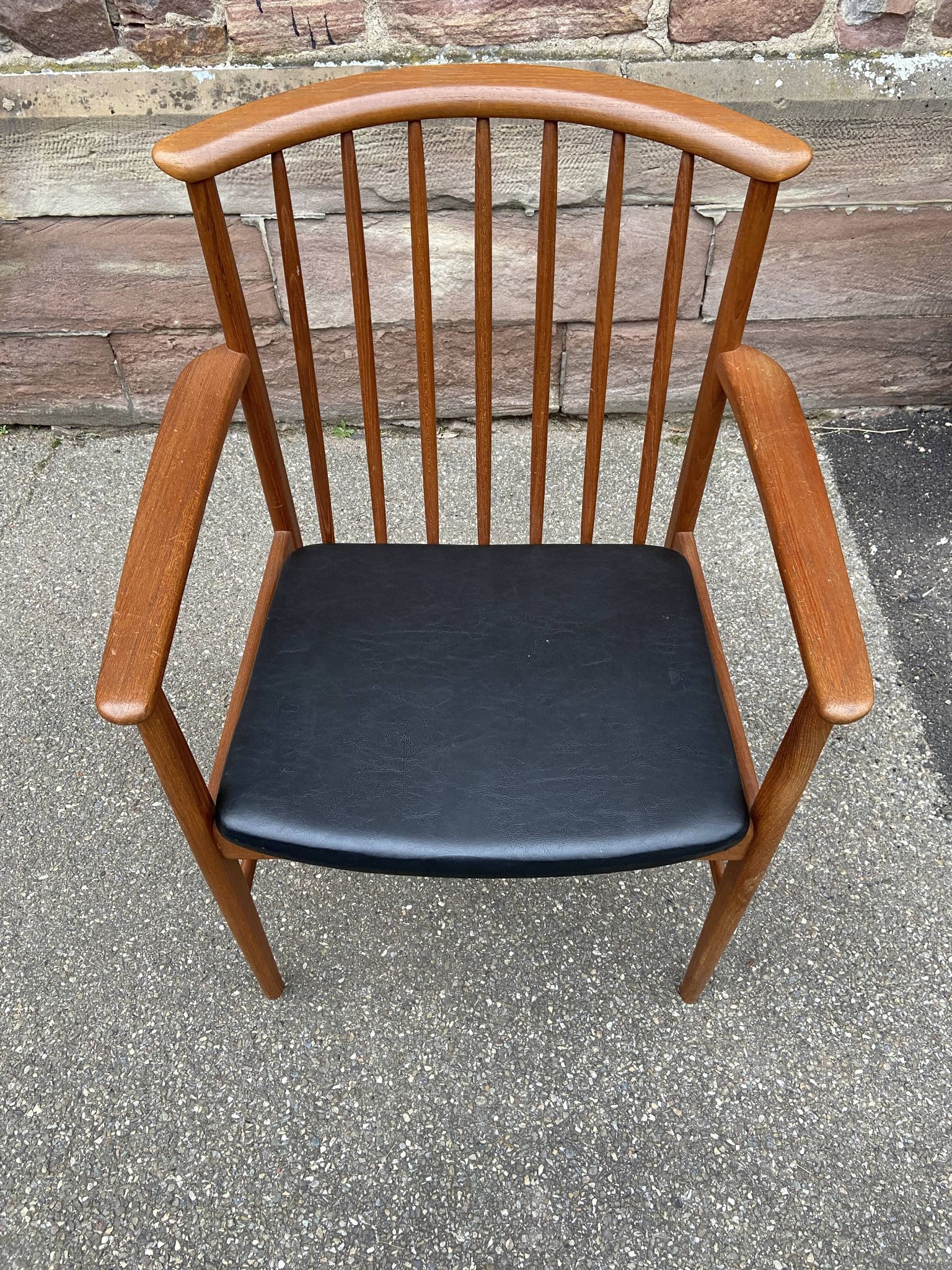 Scandinavian office armchair Swedish vintage 1960-70 teak & imitation leather