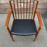 Scandinavian office armchair Swedish vintage 1960-70 teak & imitation leather