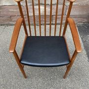 Scandinavian office armchair Swedish vintage 1960-70 teak & imitation leather