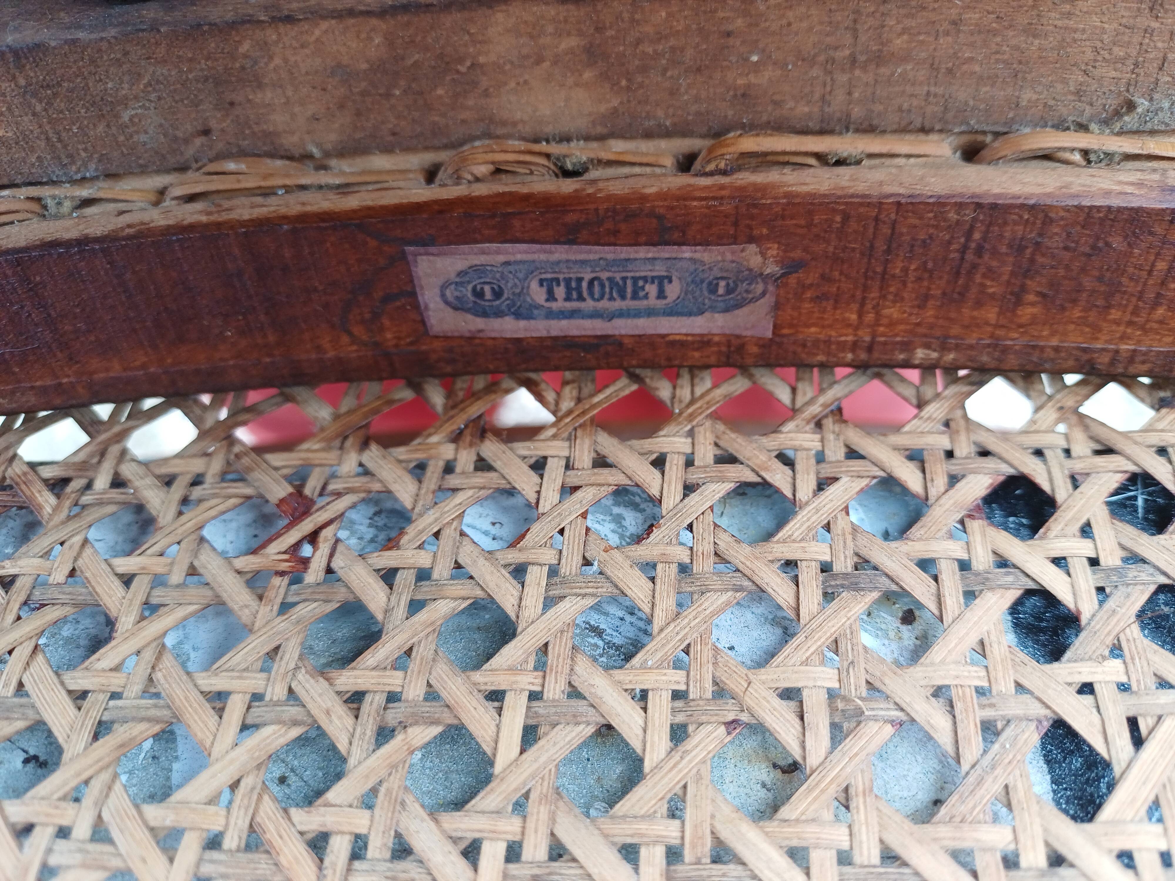 Pair of Thonet Bistro Chairs in Wood and Cane